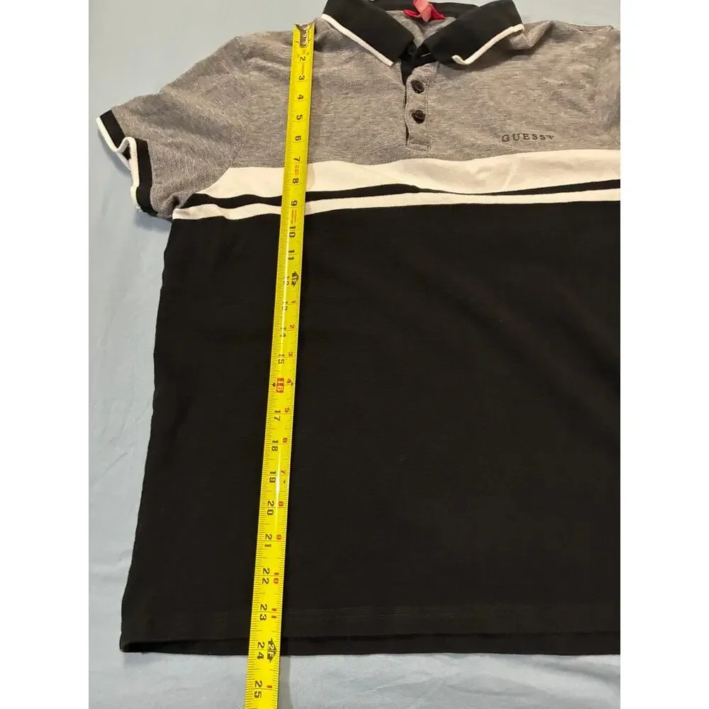 Guess Los Angeles Colorblock Polo Shirt Gray Black White Short Sleeve Men L Logo